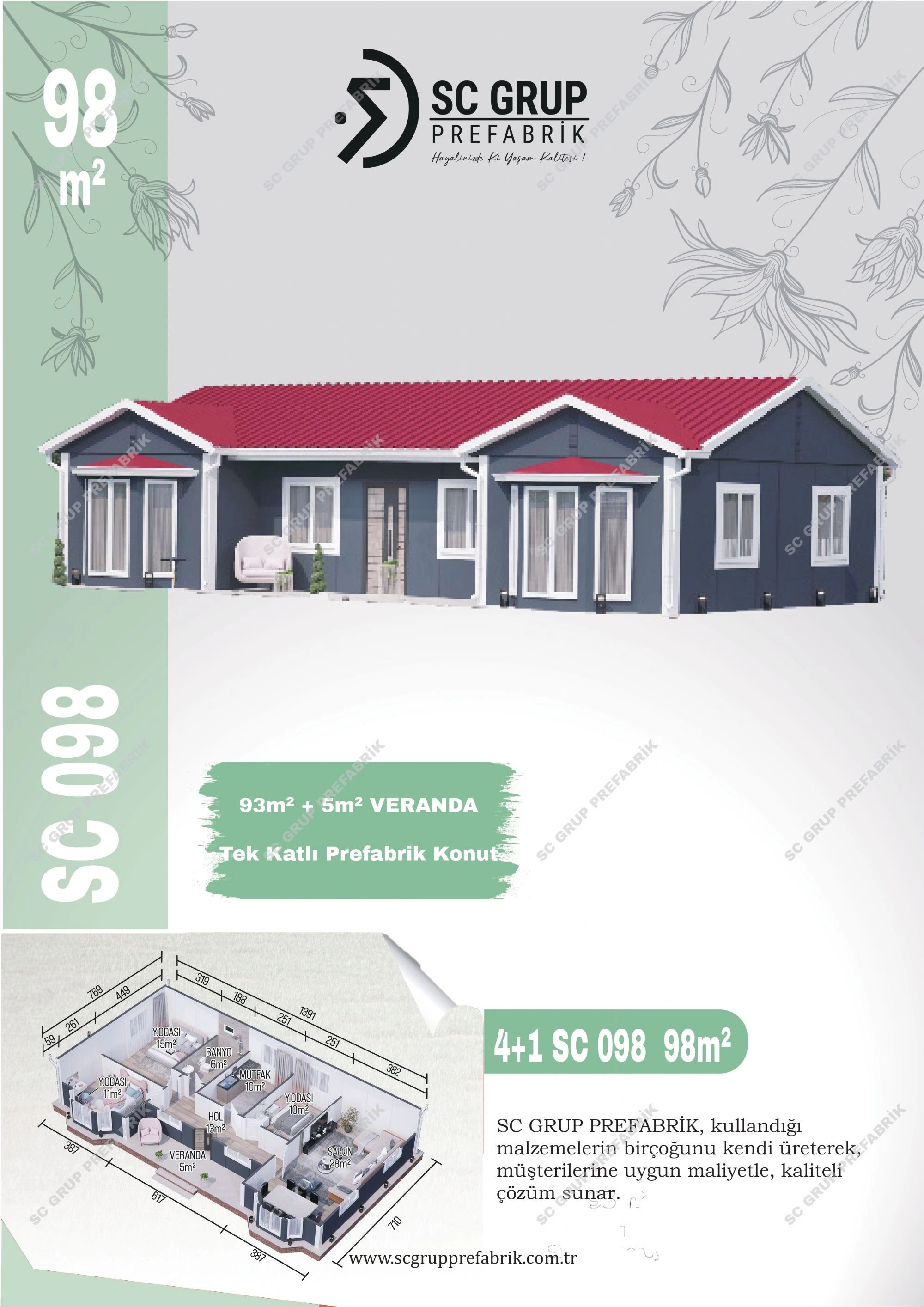 98 m² 4+1 tek katlı kampanyalı prefabrik